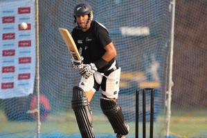 Captain Ross Taylor bats in the nets during a training session ahead of their first Twenty20 match against India. Photo / AP