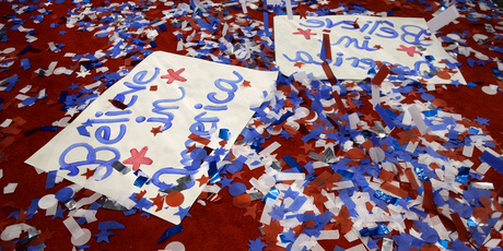 The signs left behind by Republican delegates after Mitt Romney's nomination say it all. Photo / AP