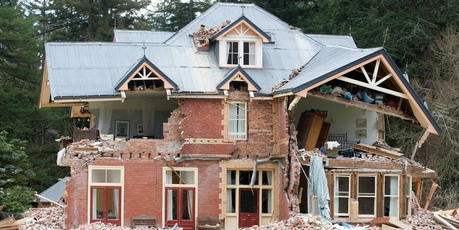 Jim and Louise Deans' historic Home Bush Station homestead, destroyed during the earthquake in 2010. Photo / Mark Mitchell
