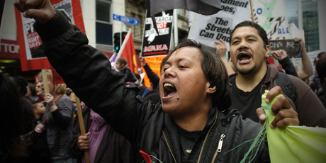 Protesters vent their opposition to asset sales. Photo / Jason Dorday