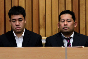 Leonil Relon (left), and Mauro Balomaga (right), of the container ship MV Rena as they were sentenced to seven months in jail for their part in the Rena grounding. Photo / NZ Herald