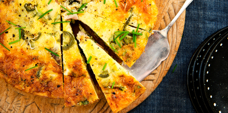 Smoked fish, parsnip and spinach frittata with creme fraiche and jalapenos. Photo / Babiche Martens