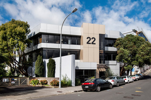 The three-storey office block for sale at 22 Dundonald St, Eden Terrace.