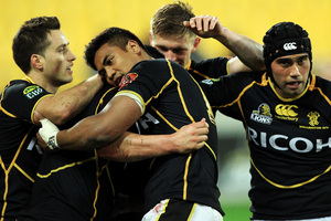 The Wellington Lions celebrating a try. Photo / Getty Images.