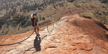 It's a long - and very steep - climb up and down Uluru. Photo / Colin Espiner