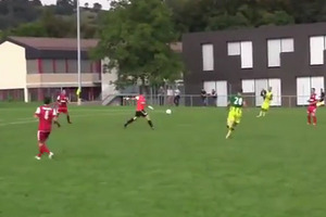 Dominique Niederhauser chipped the opposition keeper from more than 70 metres out. Photo / YouTube