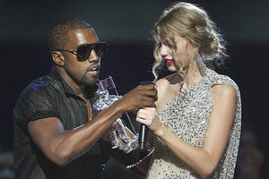 Kanye caused controversy in 2009 when he interrupted Taylor Swift's acceptance speech. Photo / AP