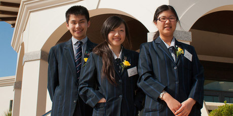 Selling off state assets is the best way of reducing debt, say Economics Challenge winners from Auckland's Macleans College (L to R) Andy Wang, Jennifer Xue and An Ran Chen. Photo / supplied