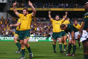 The Wallabies celebrate their first win of the 2012 Rugby Championship. Photo / Getty Images