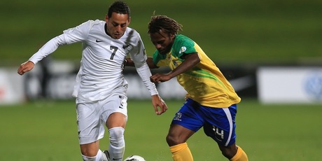 Leo Bertos challenges for the ball. Photo / Getty Images