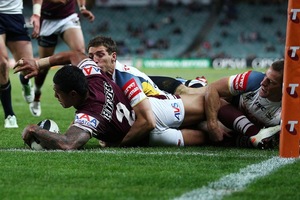Jorge Taufua scores for Manly during the NRL Semi Final match between the Sea Eagles and the North Queensland Cowboys. Photo / Getty Images