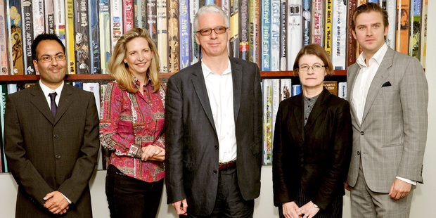 The Judges for the Man Booker prize for fiction, Bharat Tandon, Amanda Foreman, Sir Peter Stothard, Dinah Birch and Dan Stevens. Photo / AP