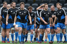The All Black forwards pack gather during a New Zealand All Blacks captain's run at Forsyth Barr Stadium. Photo / Getty Images.
