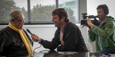 Deane Waretini (left), Orlando Stewart and 'Now is the Hour' director Simon Ogston. Photo / Ted Baghurst