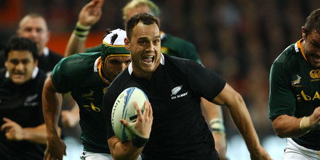 Israel Dagg of New Zealand makes a break during the Rugby Championship match between the New Zealand All Blacks and South Africa at Forsyth Barr Stadium. Photo / Getty Images.