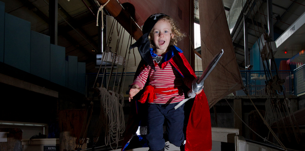 Pirate Zoe Gadd (3) shows what she's made of on Rena at the Auckland Maritime Museum. Photo / Sarah Ivey