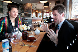 Labour MP Louisa Wall and Conservative leader Colin Craig dicuss the marriage amendment bill. Photo / Michael Craig