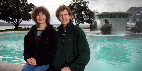Richard and Jeanette at Mission Bay fountain. Photo / Natalie Slade