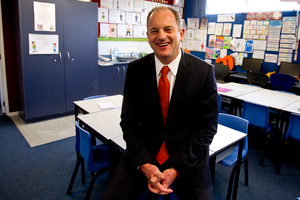 Labour leader David Shearer announcing his party's new education policy, which would include a free daily meal to children in low decile schools. Photo / Dean Purcell.