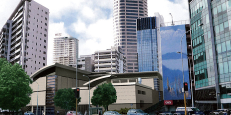 Artist's impression of how the new substation will look once it is finished. This is the view from Fanshawe St, looking up towards Hobson St in Auckland CBD. Photo / Vector