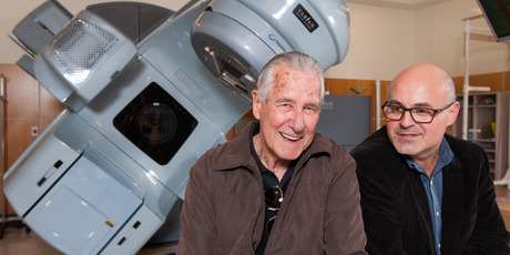 Waikato Hospital oncologist Cristian Hartopeanu (right) oversaw Roy's radiation therapy using one of the hospital's $5m radiation therapy machines. Photo / Stephen Barker
