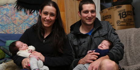 Falan and Nick Coley with twins Matteo (left) and Colton. Photo / Getty Images