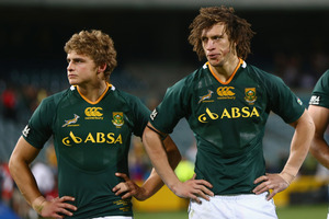 Pat Lambie and Zane Kirchner lament the Perth loss. Photo / Getty Images