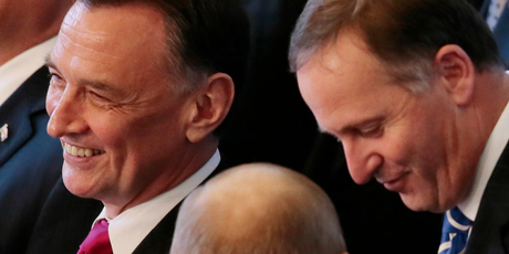 Australian trade minister Craig Emerson (left) and Prime Minister John Key in Vladivostok, Russia. Photo / AP
