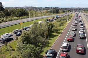 The south-bound lanes on the Northern Motorway packed with cars. Photo / File
