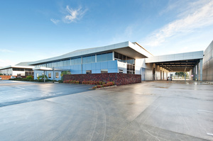A modern warehouse facility at 132 Pavilion Drive in Auckland's Airpark precinct.