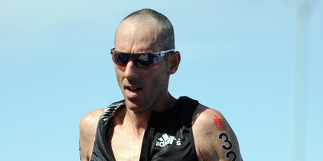 Bevan Docherty on his way to third place in the Ironman 70.3 World Championship in Las Vegas today. Photo / Finisherpix.com