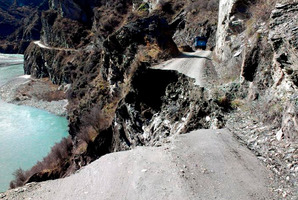 The missing piece of road at "Devil's Elbow" yesterday on the historic Skippers Rd. Photo by Queenstown Lakes District Council. Photo / Otago Daily Times