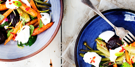 Baby vegetable salad with mint, mozzarella, chilli lemon oil. Photo / Babiche Martens