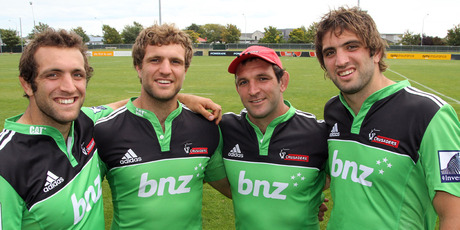 Adam, Luke, George, and Sam Whitelock all played for the Crusaders during the Super 15. Photo / Geoff Sloan