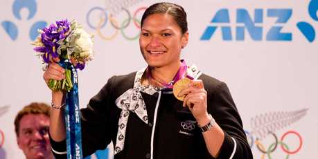 Olympic Gold medallist Valerie Adams receives her London Olympic Medal in Auckland celebrating with her supporters on Wednesday night at the Cloud. Photo / Greg Bowker