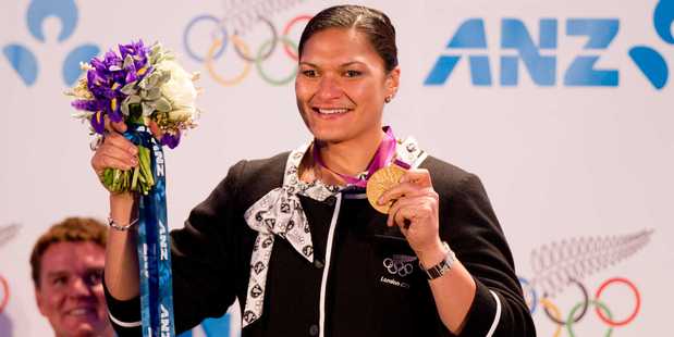 Olympic Gold medallist Valerie Adams receives her London Olympic Medal in Auckland celebrating with her supporters on Wednesday night at the Cloud. Photo / Greg Bowker