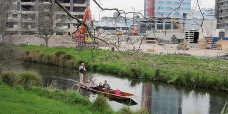Cruising down the Avon river with the CBD rebuild underway in the background. Photo / Chris Barton