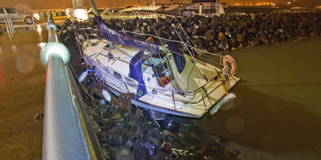 A rocky end for this yacht at Okahu Marina. Photo / Neville Marriner
