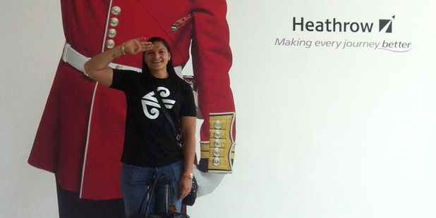 Valerie Adams left London's Heathrow Airport yesterday for home and her gold-medal presentation in Auckland. Photo / Supplied