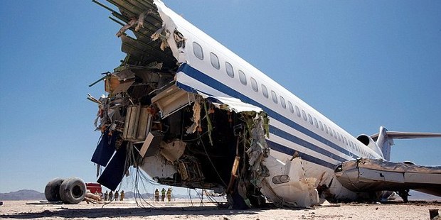 A Boeing 727 that was deliberately crashed in Mexico lost its front section. The first 11 rows of seats were ripped off. Photo / Vance Jacobs / SWNS.com