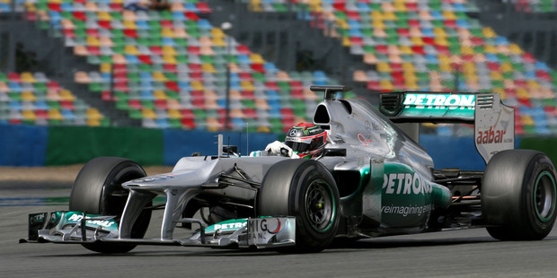 Brendon Hartley on the track at Magny-Cours in the Mercedes AMG Petronas F1 car.