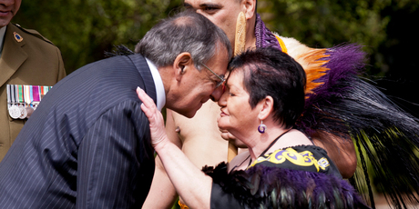 US Secretary of Defence Leon Panetta was welcomed at Government House yesterday during his brief visit to New Zealand. Photo / Dean Purcell