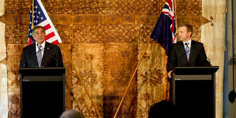 US Defence Secretary, Leon Panetta (left) and New Zealand Defence Minister Jonathan Coleman at Government House in Auckland yesterday. Photo / Steven McNicholl