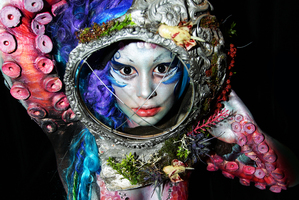 Model Hannah Sinclair's body was a canvas for make-up artist Myrtha Heydenrijk.
Photo / Doug Sherring