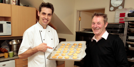 Andre's Extreme Almond Cookies have been a firm favourite since Andre, left, launched his Andre's Kitchen range underneath mother's office. Photo / Michael Craig