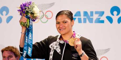 Valerie Adams looked like a native of the nation ANZ Bank. Photo / Greg Bowker