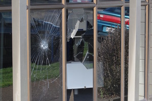 A Winz office window was smashed. Photo / APN