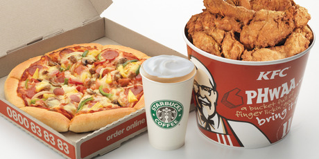 Second quarter sales are up for Pizza Hut and KFC, but Starbucks has seen a decline. Photo / Supplied
