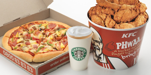 Second quarter sales are up for Pizza Hut and KFC, but Starbucks has seen a decline. Photo / Supplied