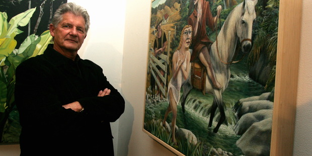 Taranaki artist John McLean in 2007 with one of his works. File photo / Andrew Labett